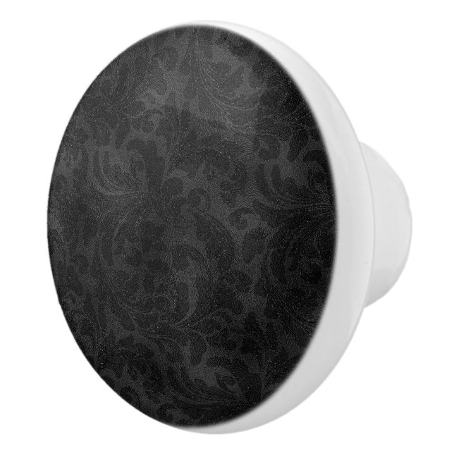 Luxury Monochromatic Black Damask Pattern Ceramic Knob (Right)