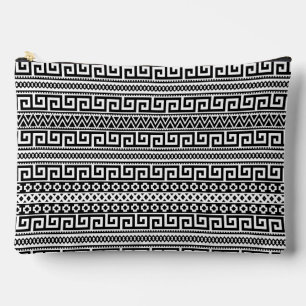 Luxury Monochrome Ancient Greek Aztec Maze Linear  Accessory Pouch