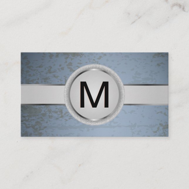Luxury Monogram Band | Blue Grunge Texture Business Card (Front)