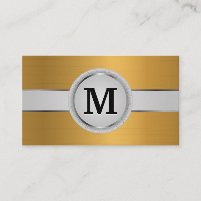 Luxury Monogram Band | Metallic Gold Brushed Business Card (Front)