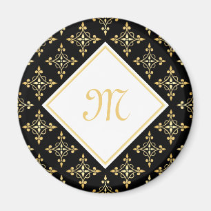 Luxury Monogram Black and Gold Quatre Floral Magnet