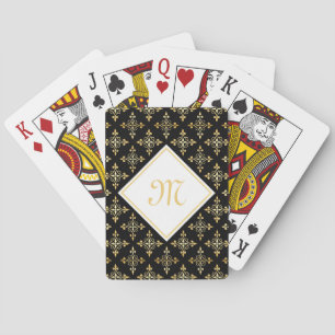 Luxury Monogram Black and Gold Quatre Floral Playing Cards