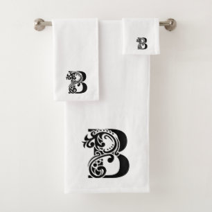Luxury monogram black B letter on white Bath Towel Set
