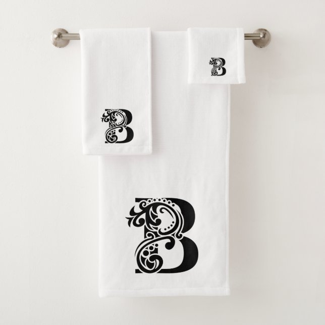 Luxury monogram black B letter on white Bath Towel Set (Insitu)