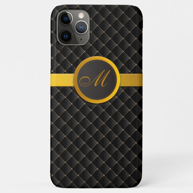 Luxury Monogram Black Diamond Upholstered Leather Case-Mate iPhone Case (Back)