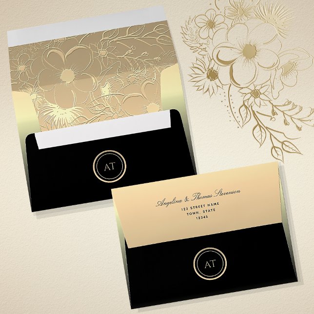 Luxury Monogram Black Gold Wedding Envelope (Creator Uploaded)