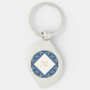 Luxury Monogram Blue and Gold Quatre Floral Key Ring