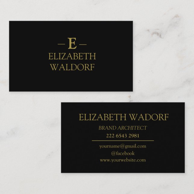 Luxury Monogram Business Card – Black & Gold  (Front/Back)