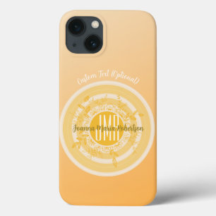 LUXURY MONOGRAM ELEGANT GOLD CREAM FLOWERS CUSTOM iPhone 13 CASE