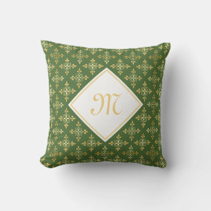 Luxury Monogram Green and Gold Quatre Floral Cushion