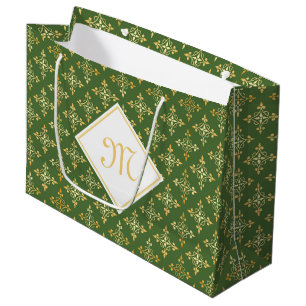 Luxury Monogram Green and Gold Quatre Floral Large Gift Bag
