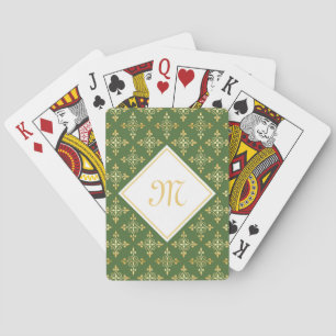Luxury Monogram Green and Gold Quatre Floral Playing Cards