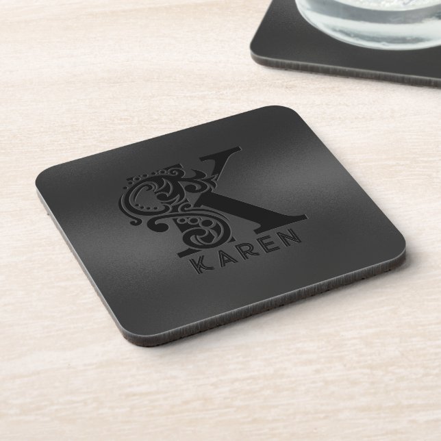 Luxury Monogram K on Dark Grey Coaster (Left Side)
