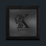 Luxury Monogram K on Dark Grey Gift Box<br><div class="desc">Monochromatic slick design with the luxury letter K - in black over a dark-grey background. All letters are available by request.</div>