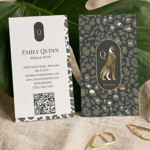 Luxury Monogram Leopard Cheetah Print Beauty QR  Business Card
