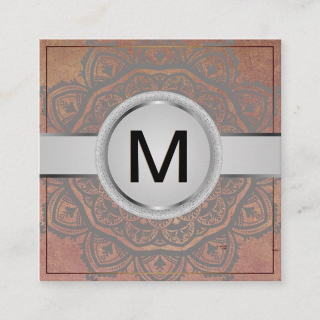 Luxury Monogram | Mandala Pattern Square Business Card (Front)