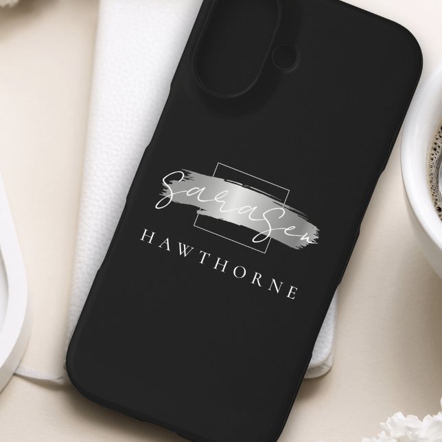 Luxury Monogram Modern Black Faux Silver Case-Mate iPhone Case (Creator Uploaded)