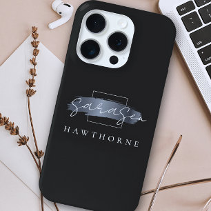Luxury Monogram Modern Minimal Black Brush Stroke iPhone 15 Pro Case