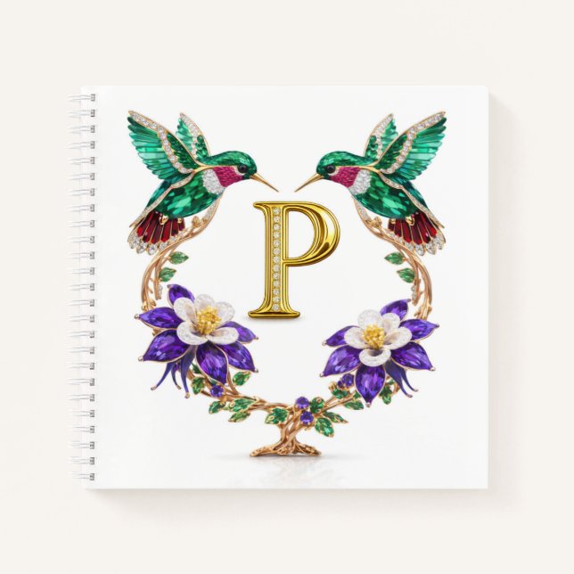 Luxury Monogram P Gold Hummingbird Wedding Shower  Notebook (Front)