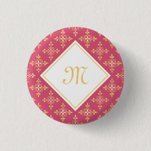 Luxury Monogram Pink and Gold Quatre Floral 3 Cm Round Badge