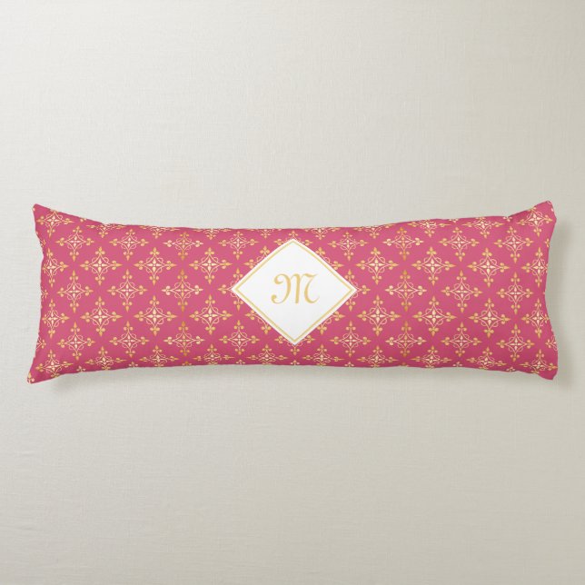 Luxury Monogram Pink and Gold Quatre Floral Body Cushion (Front)