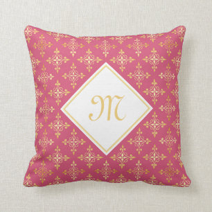 Luxury Monogram Pink and Gold Quatre Floral Cushion
