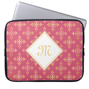 Luxury Monogram Pink and Gold Quatre Floral Laptop Sleeve