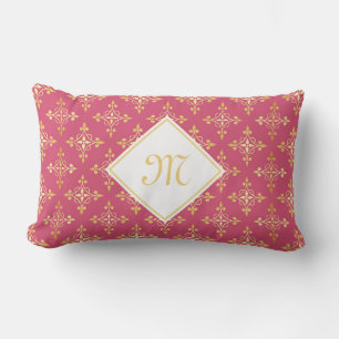 Luxury Monogram Pink and Gold Quatre Floral Lumbar Cushion