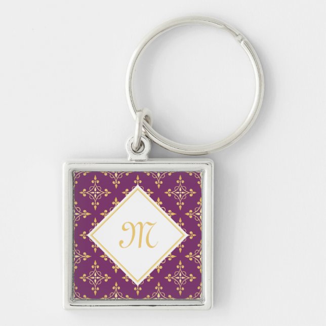 Luxury Monogram Purple and Gold Quatre Floral Key Ring (Front)