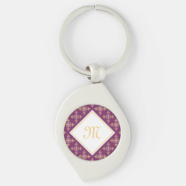 Luxury Monogram Purple and Gold Quatre Floral Key Ring (Front)