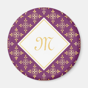 Luxury Monogram Purple and Gold Quatre Floral Magnet