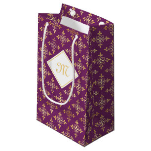 Luxury Monogram Purple and Gold Quatre Floral Small Gift Bag