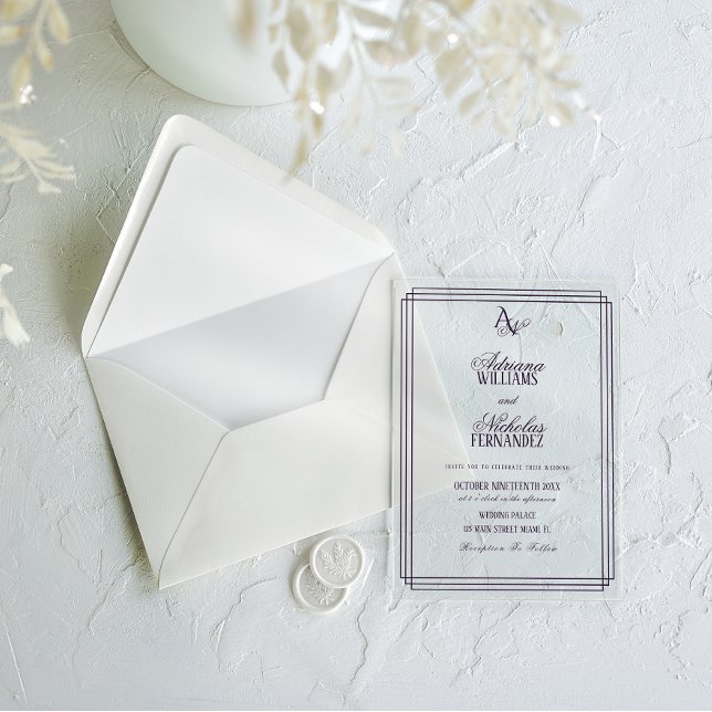 Luxury Monogram Purple Wedding Acrylic Invitations (Creator Uploaded)