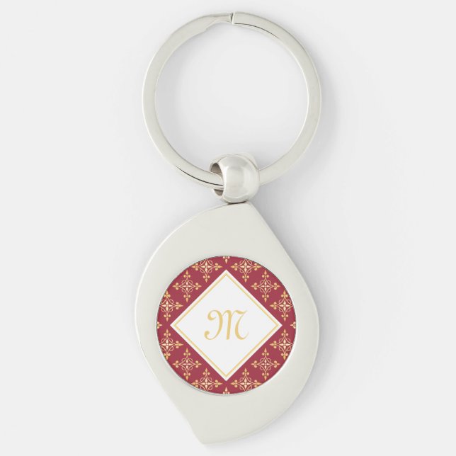 Luxury Monogram Red and Gold Quatre Floral Key Ring (Front)