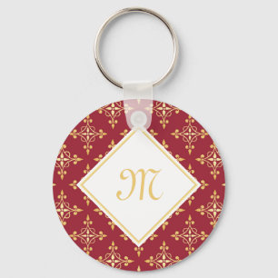 Luxury Monogram Red and Gold Quatre Floral Key Ring
