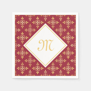 Luxury Monogram Red and Gold Quatre Floral Napkin
