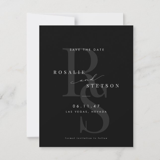 Luxury Monogram Save The Date Card. (Front)