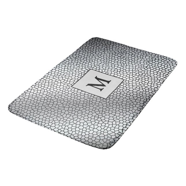 Luxury Monogram Stained Glass Silver Bath Mat (Angled)