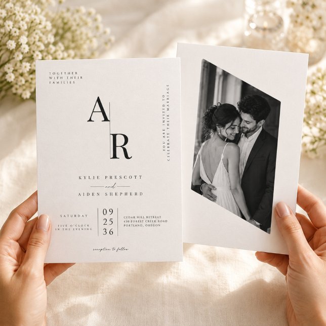 Luxury Monogram Wedding Invitation Template. (Creator Uploaded)
