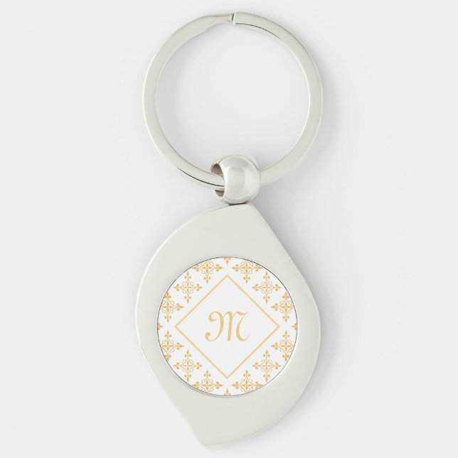 Luxury Monogram White and Gold Quatre Floral Key Ring (Front)