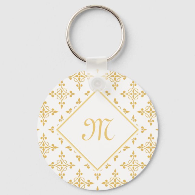 Luxury Monogram White and Gold Quatre Floral Key Ring (Front)