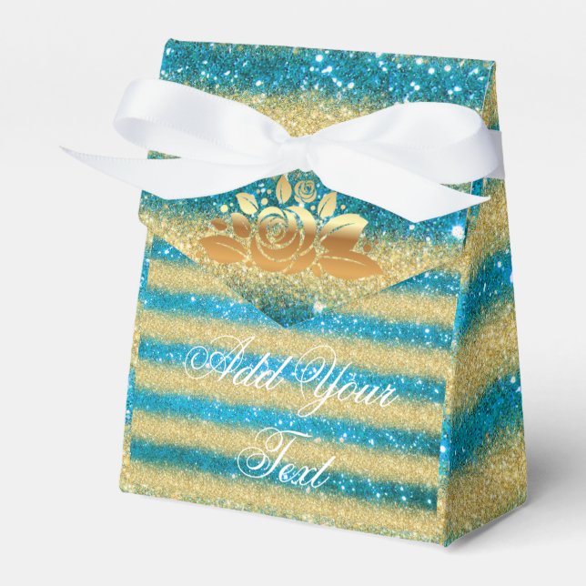Luxury Monogrammed Popular Blue Gold Glitter Favour Box (Front Side)
