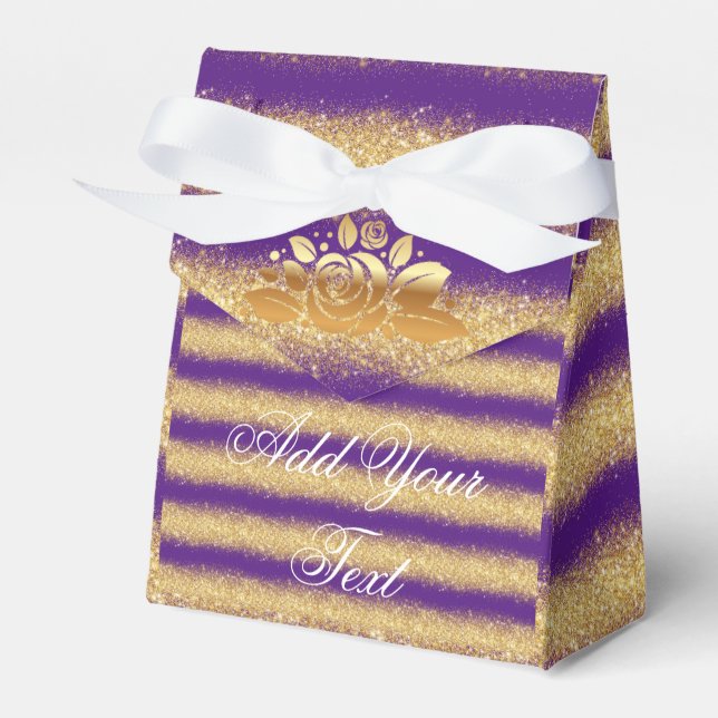 Luxury Monogrammed Popular Purple Gold Glitter Favour Box (Front Side)