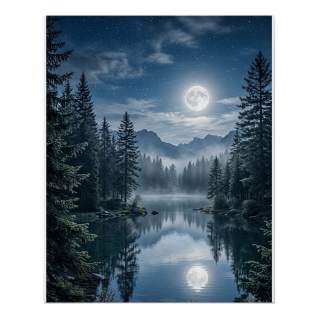 Luxury Moonlit Evergreen Forest Wall Art (Front)