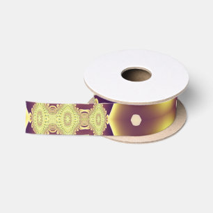 Luxury Moroccan Gold Purple Abstract Pattern Satin Ribbon