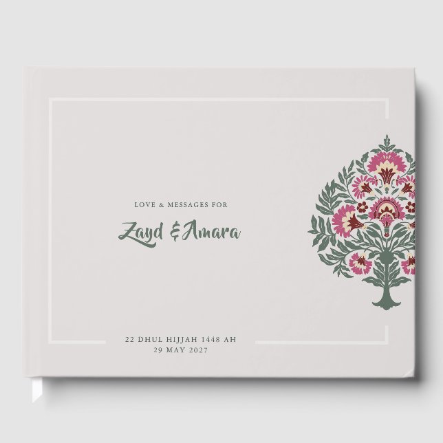 Luxury Mughal Floral Wedding Guest Book – Elegant  (Front)
