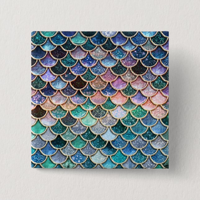 Luxury multicolor Glitter Mermaid Scales 15 Cm Square Badge (Front)