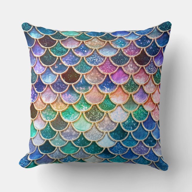 Luxury multicolor Glitter Mermaid Scales Cushion (Front)