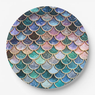 Luxury multicolor Glitter Mermaid Scales Paper Plate