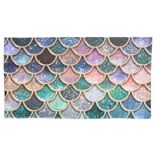 Luxury multicolor Glitter Mermaid Scales Pillowcase (Front)